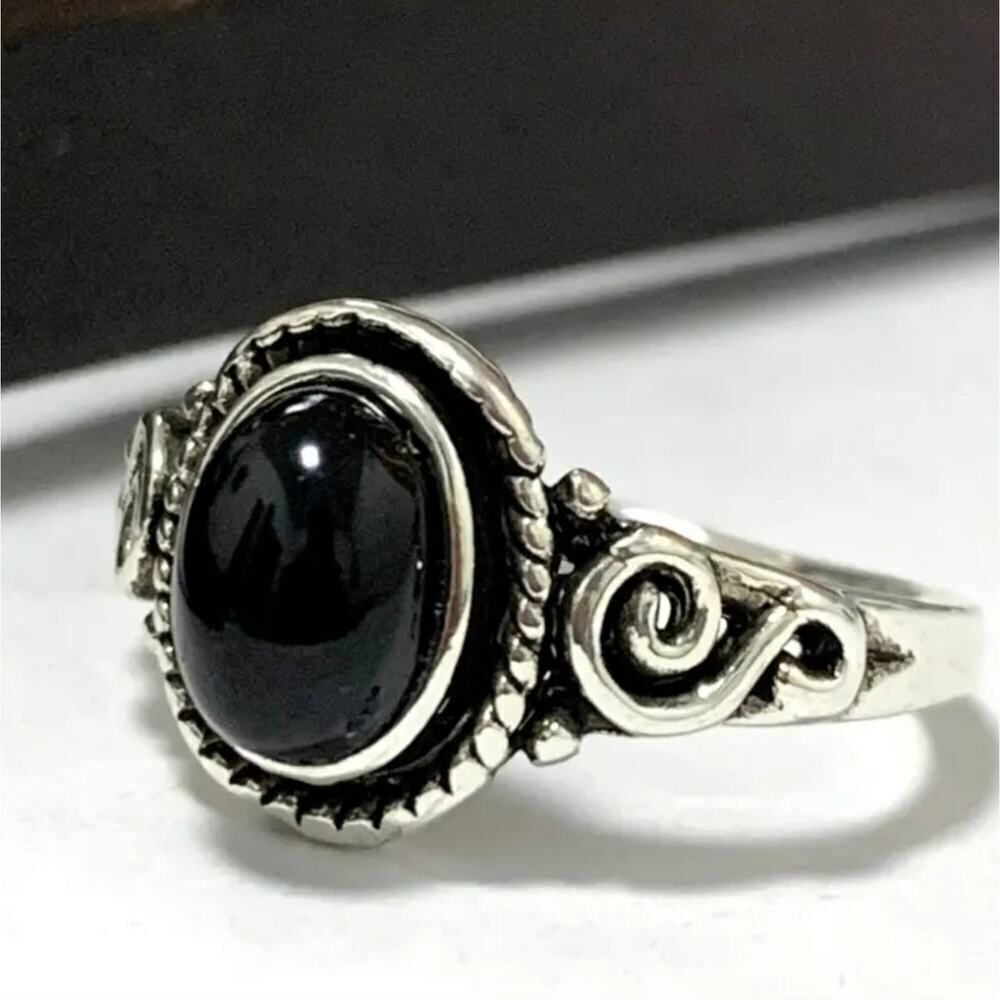 Black Obsidian Ring Everyday Silver Women Jewelry Perfect Gift - Picture 2 of 7